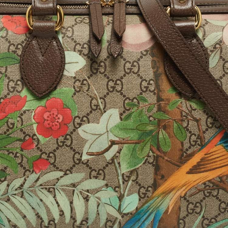 Pre Owned Gucci Brown/Beige Tian Print GG Supreme Canvas Medium Boston Bag