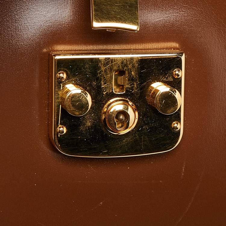 Pre Owned Gucci Brown Leather Vintage Kelly Rare Lady Lock Top Handle Bag