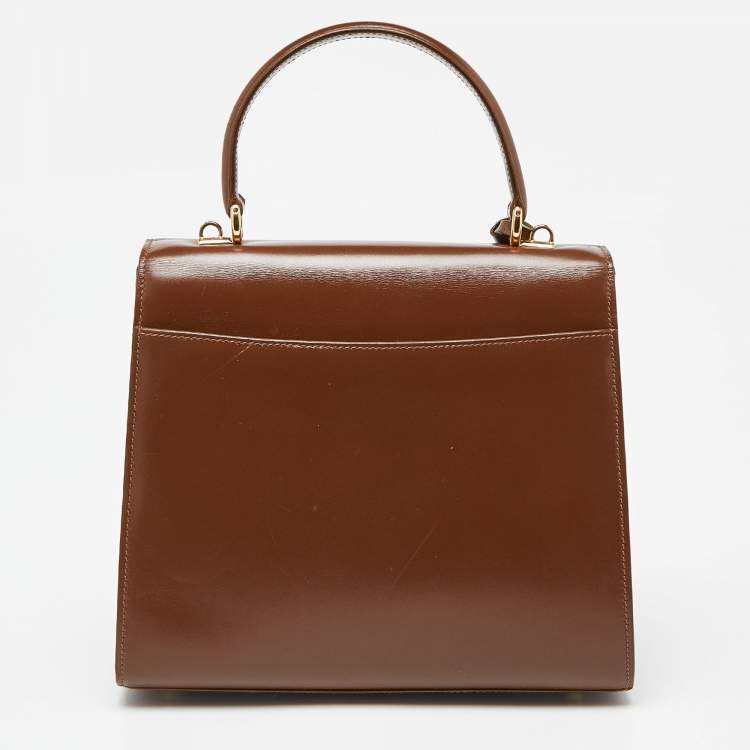 Pre Owned Gucci Brown Leather Vintage Kelly Rare Lady Lock Top Handle Bag