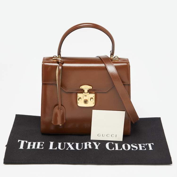 Pre Owned Gucci Brown Leather Vintage Kelly Rare Lady Lock Top Handle Bag