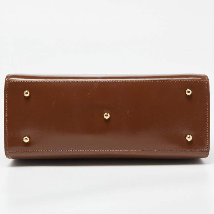 Pre Owned Gucci Brown Leather Vintage Kelly Rare Lady Lock Top Handle Bag