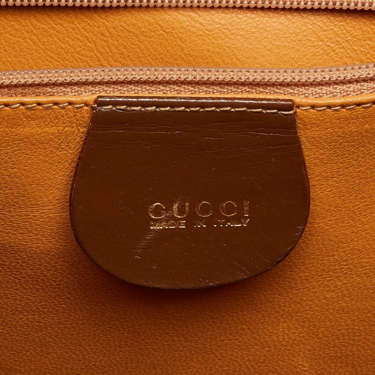 Pre Owned Gucci Brown Leather Vintage Kelly Rare Lady Lock Top Handle Bag