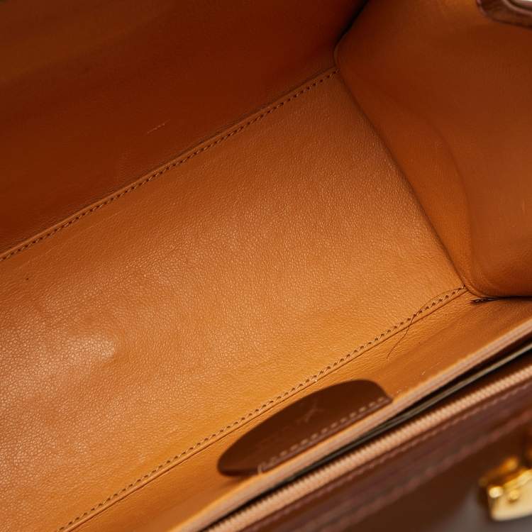 Pre Owned Gucci Brown Leather Vintage Kelly Rare Lady Lock Top Handle Bag