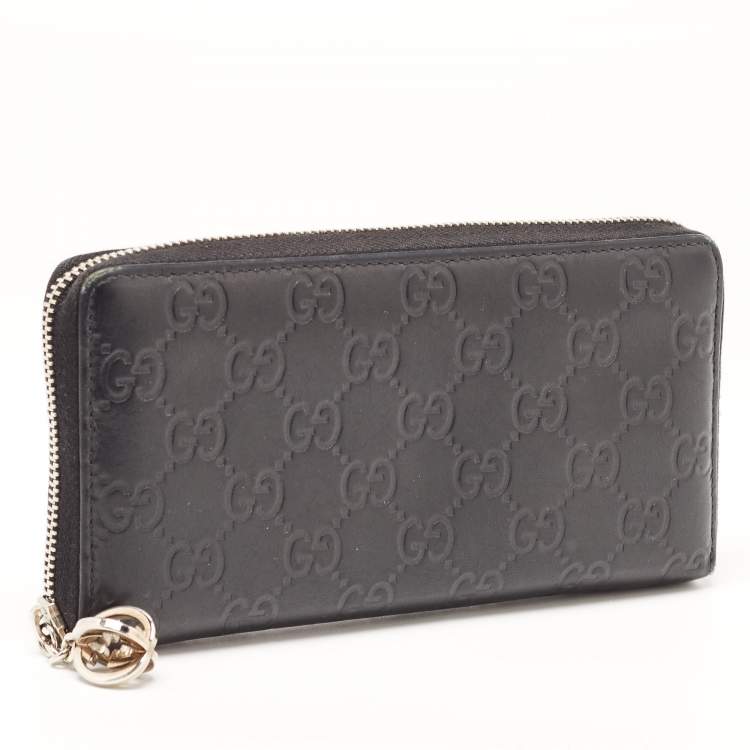 Pre Owned Gucci Back Guccissima Leather Zip Around Wallet