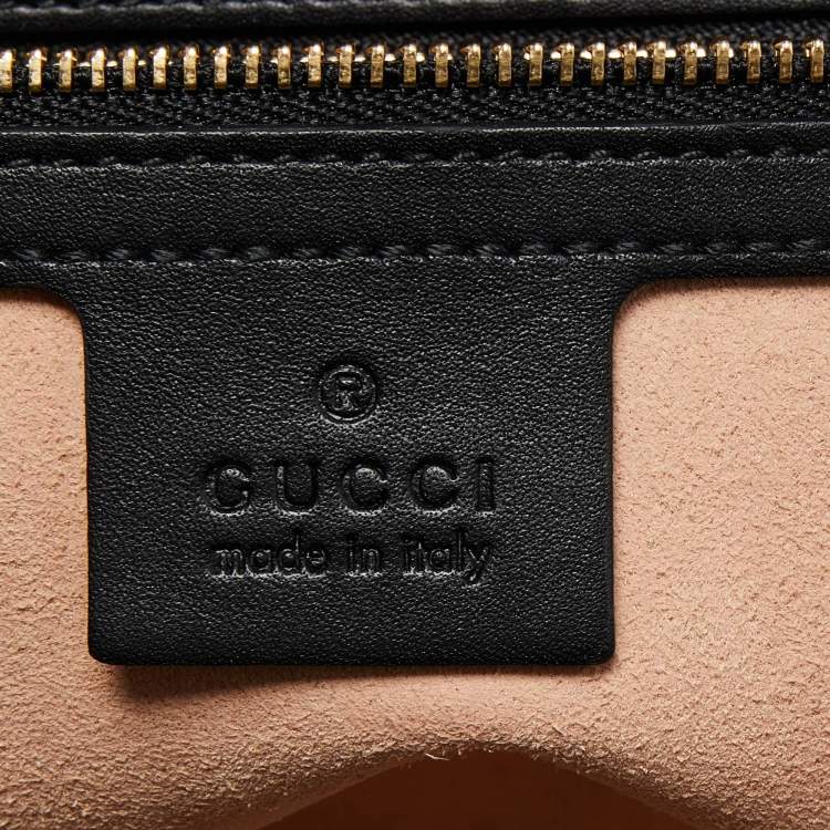 Pre Owned Gucci Black Leather Bamboo Nymphaea Medium Shoulder Bag