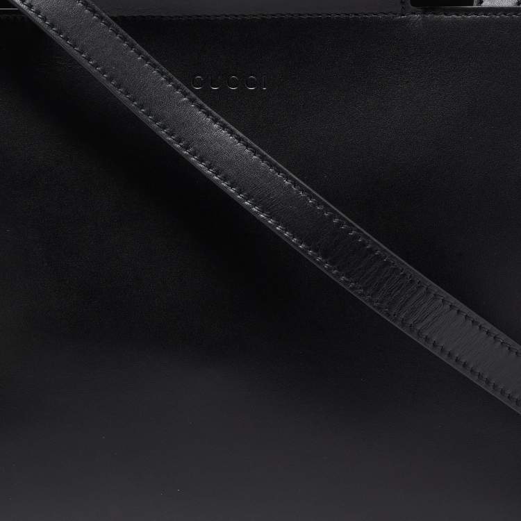 Pre Owned Gucci Black Leather Bamboo Nymphaea Medium Shoulder Bag