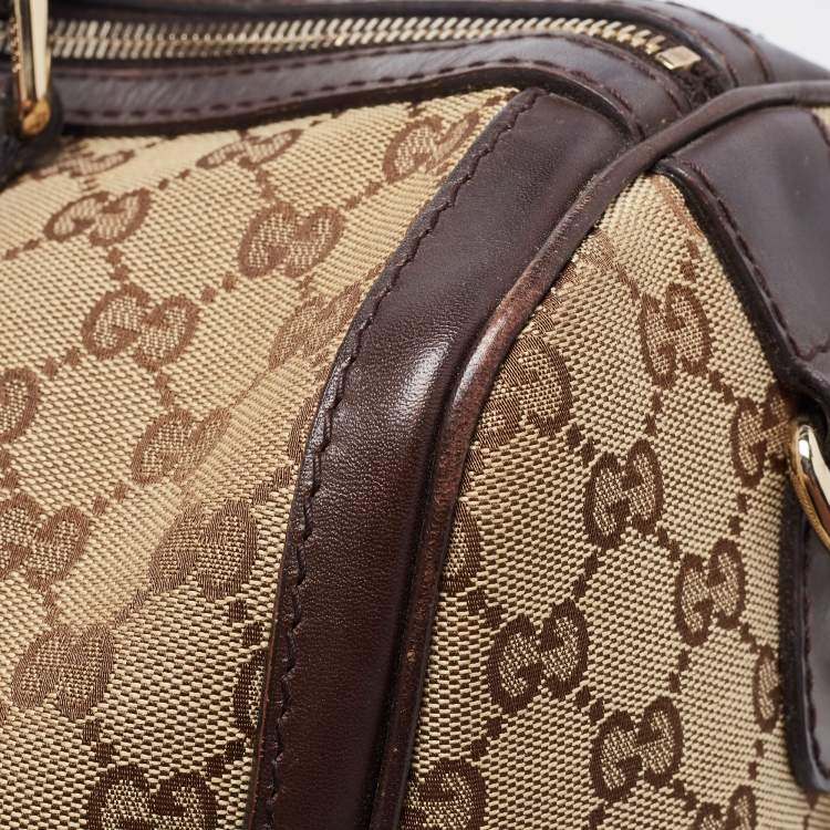 Pre Owned Gucci Brown/Beige GG Canvas Medium Vintage Web Boston Bag