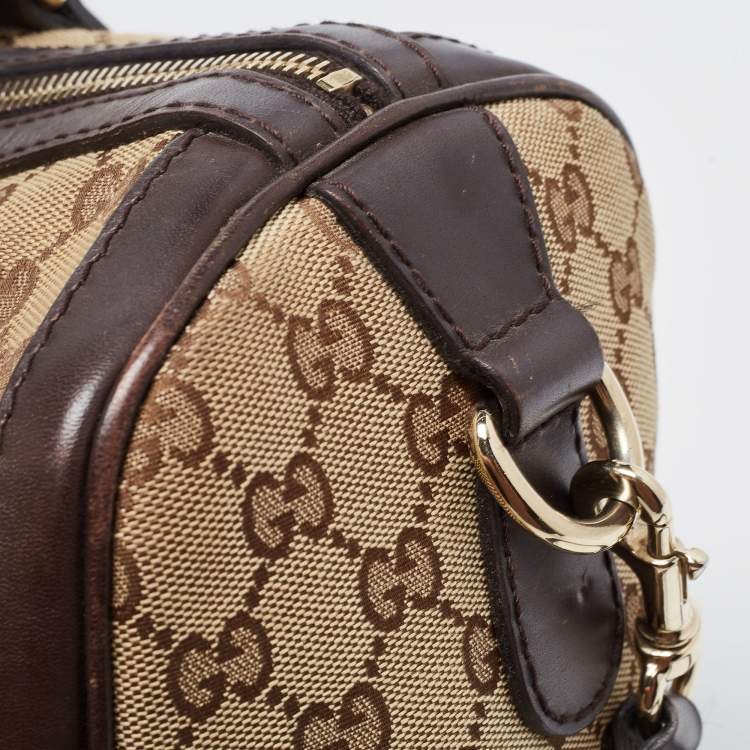 Pre Owned Gucci Brown/Beige GG Canvas Medium Vintage Web Boston Bag
