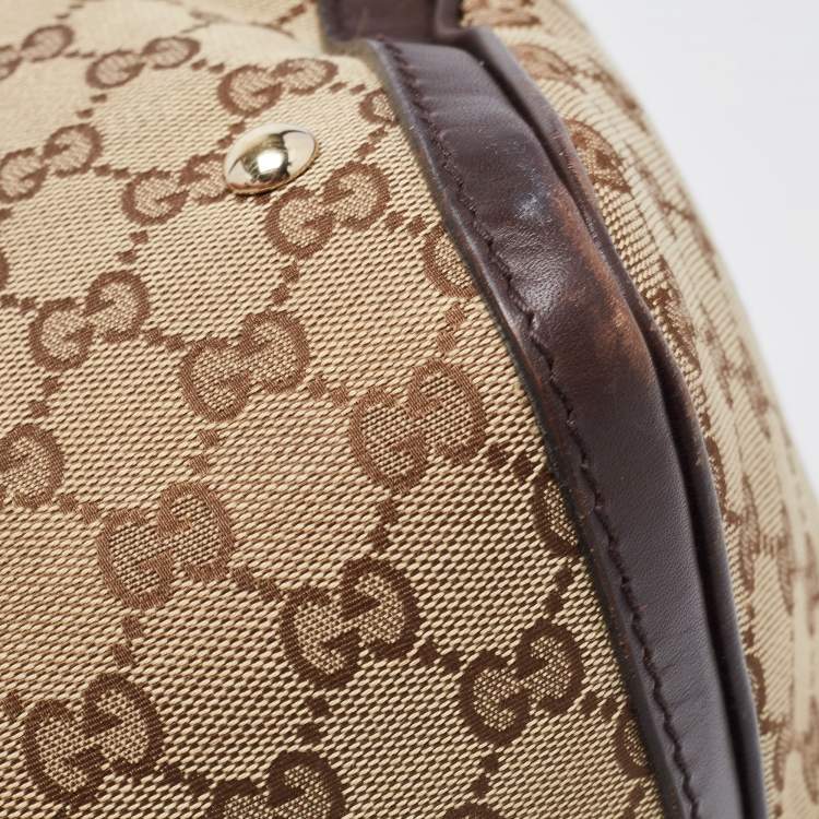Pre Owned Gucci Brown/Beige GG Canvas Medium Vintage Web Boston Bag