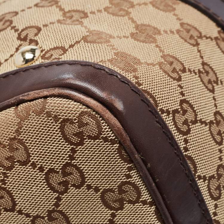 Pre Owned Gucci Brown/Beige GG Canvas Medium Vintage Web Boston Bag