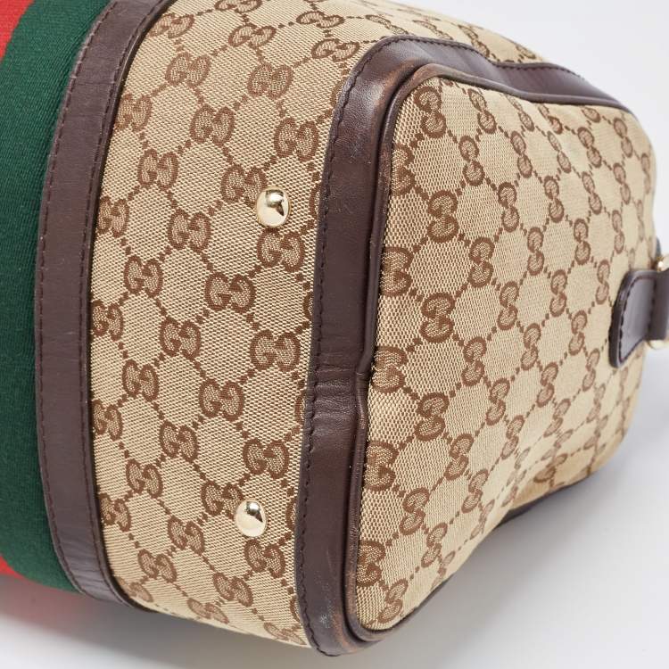Pre Owned Gucci Brown/Beige GG Canvas Medium Vintage Web Boston Bag