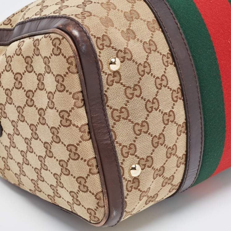 Pre Owned Gucci Brown/Beige GG Canvas Medium Vintage Web Boston Bag