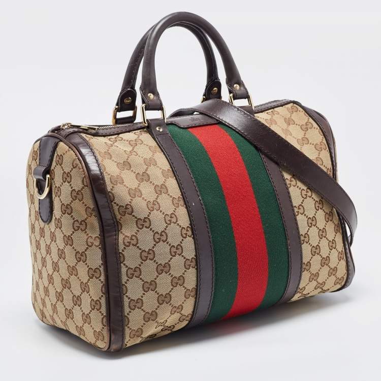 Pre Owned Gucci Brown/Beige GG Canvas Medium Vintage Web Boston Bag