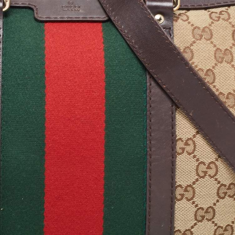 Pre Owned Gucci Brown/Beige GG Canvas Medium Vintage Web Boston Bag