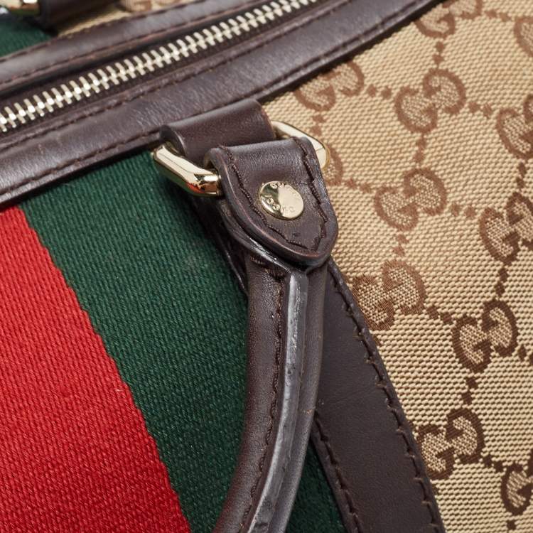Pre Owned Gucci Brown/Beige GG Canvas Medium Vintage Web Boston Bag