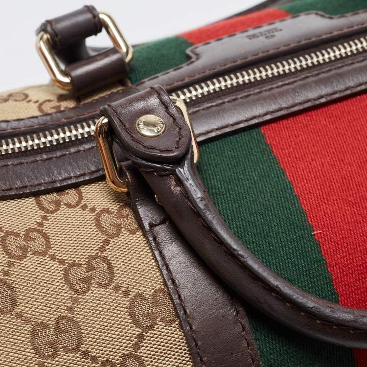 Pre Owned Gucci Brown/Beige GG Canvas Medium Vintage Web Boston Bag