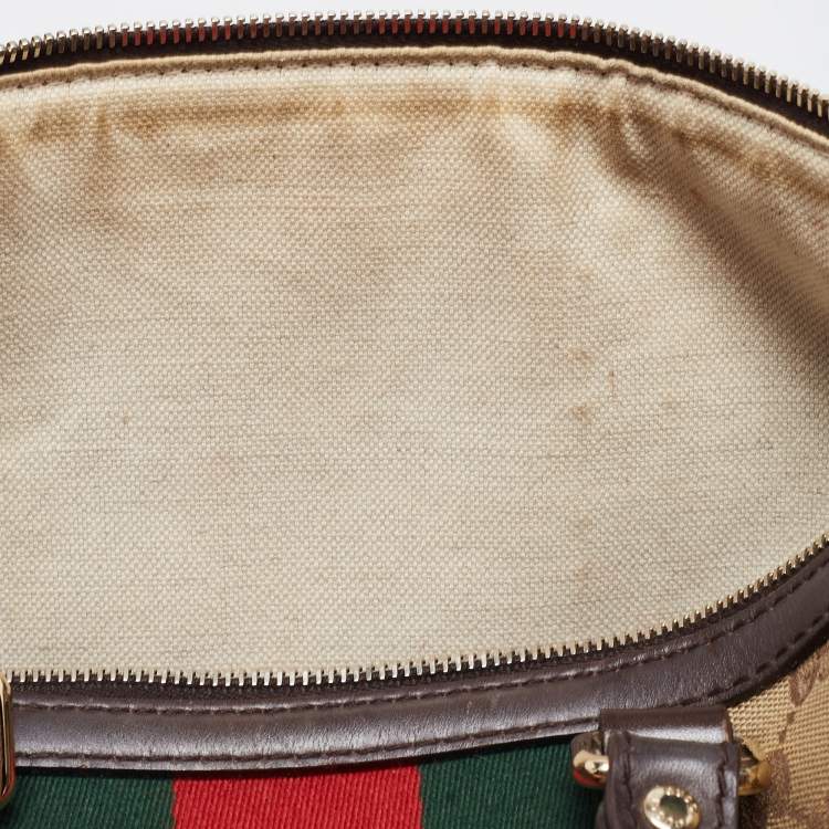 Pre Owned Gucci Brown/Beige GG Canvas Medium Vintage Web Boston Bag