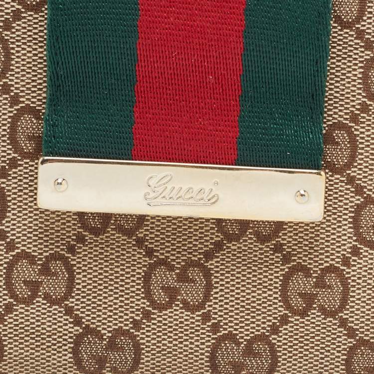 Pre Owned Gucci Beige/Brown GG Canvas and Leather Web French Wallet