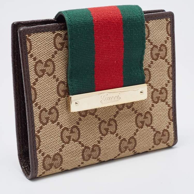 Pre Owned Gucci Beige/Brown GG Canvas and Leather Web French Wallet