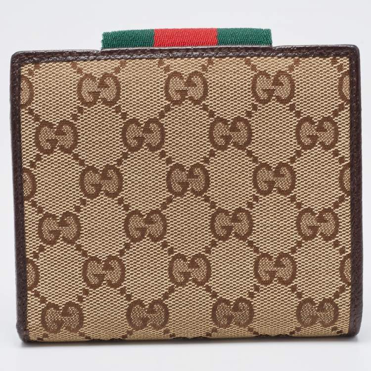 Pre Owned Gucci Beige/Brown GG Canvas and Leather Web French Wallet