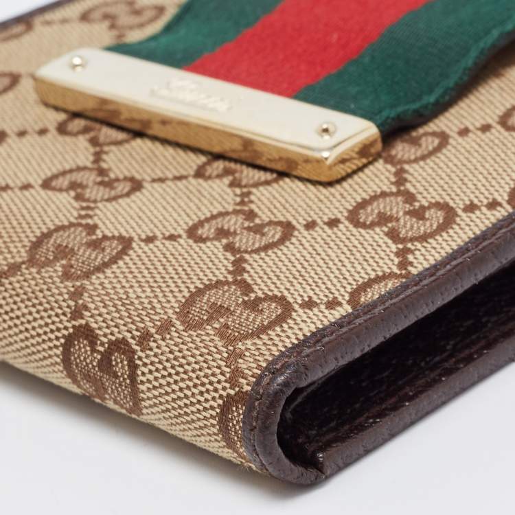 Pre Owned Gucci Beige/Brown GG Canvas and Leather Web French Wallet