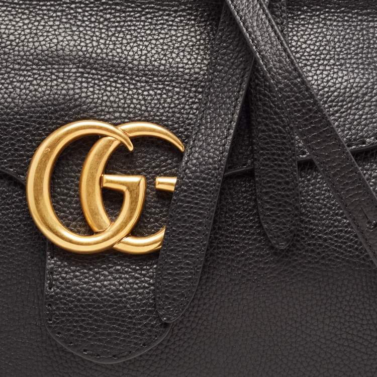Pre Owned Gucci Black Leather Medium GG Marmont Top Handle Bag