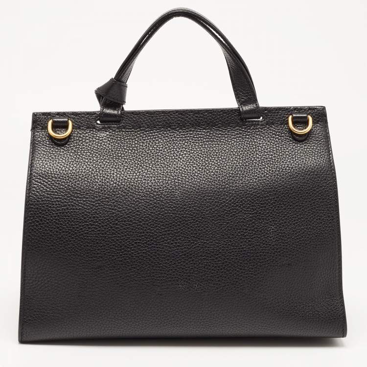 Pre Owned Gucci Black Leather Medium GG Marmont Top Handle Bag
