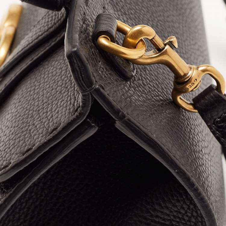 Pre Owned Gucci Black Leather Medium GG Marmont Top Handle Bag