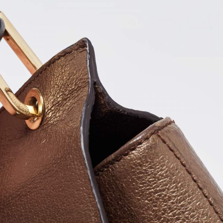 Pre Owned Gucci Bronze Leather Bamboo Flap Top Handle Bag