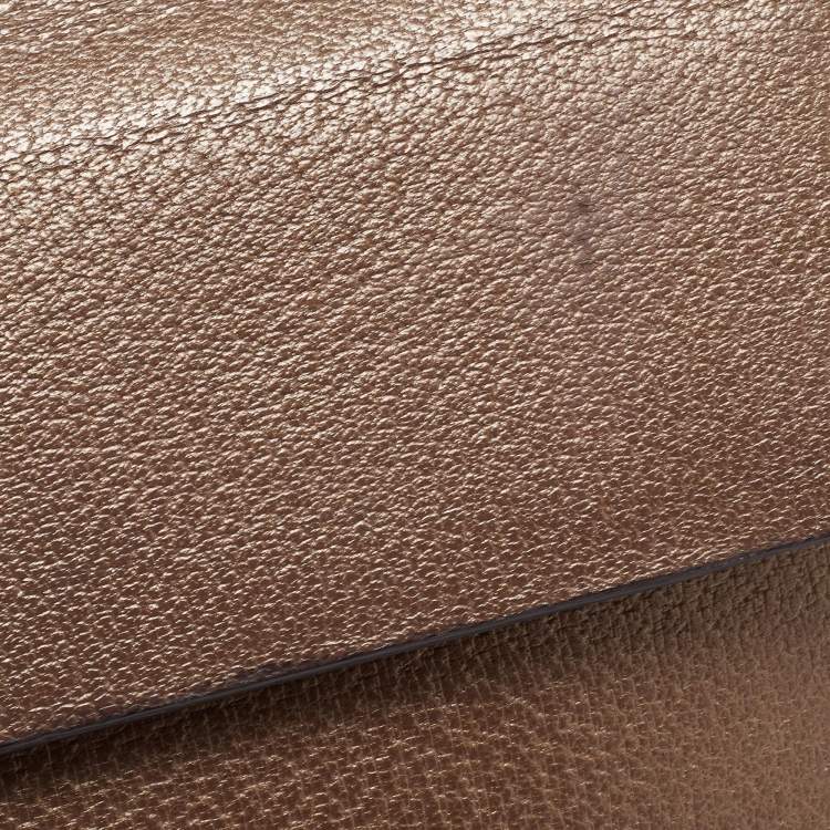 Pre Owned Gucci Bronze Leather Bamboo Flap Top Handle Bag
