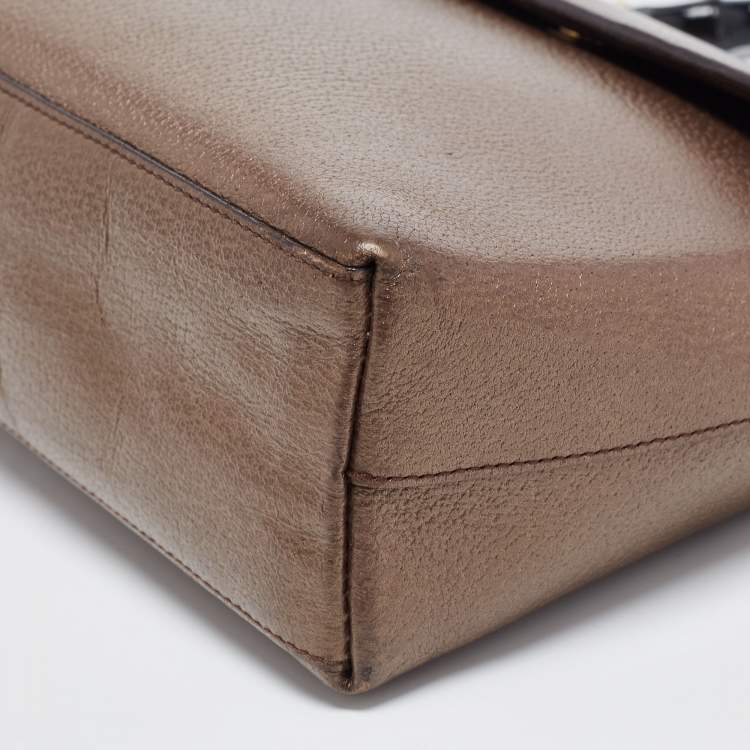 Pre Owned Gucci Bronze Leather Bamboo Flap Top Handle Bag