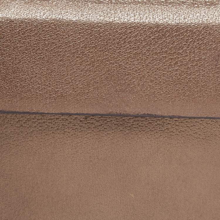Pre Owned Gucci Bronze Leather Bamboo Flap Top Handle Bag
