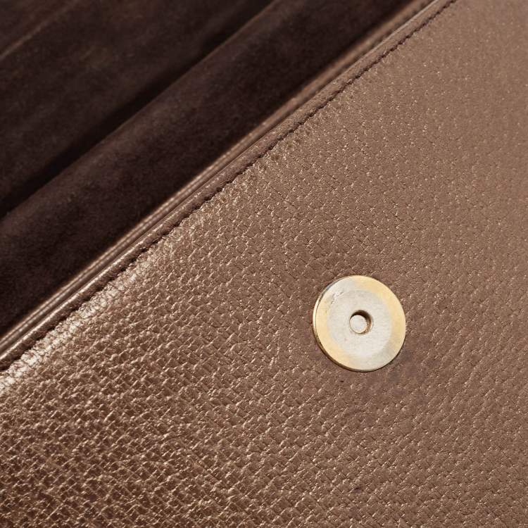 Pre Owned Gucci Bronze Leather Bamboo Flap Top Handle Bag