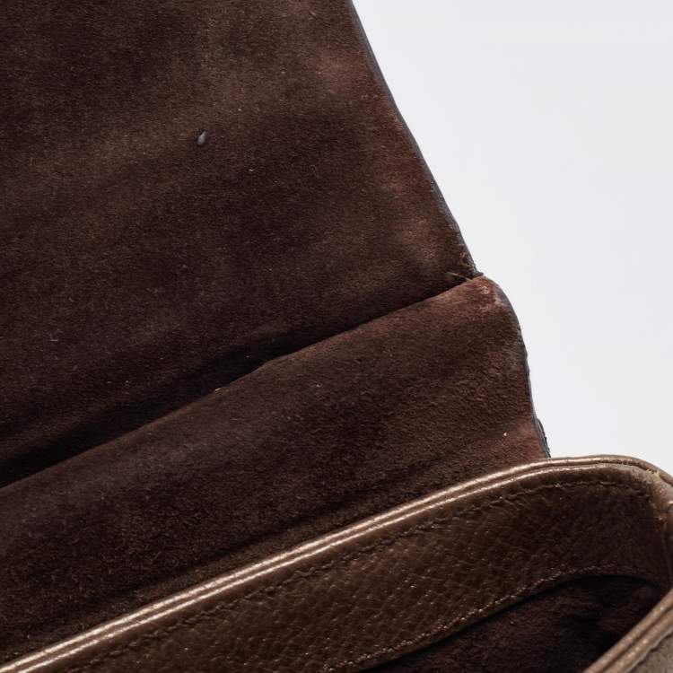 Pre Owned Gucci Bronze Leather Bamboo Flap Top Handle Bag