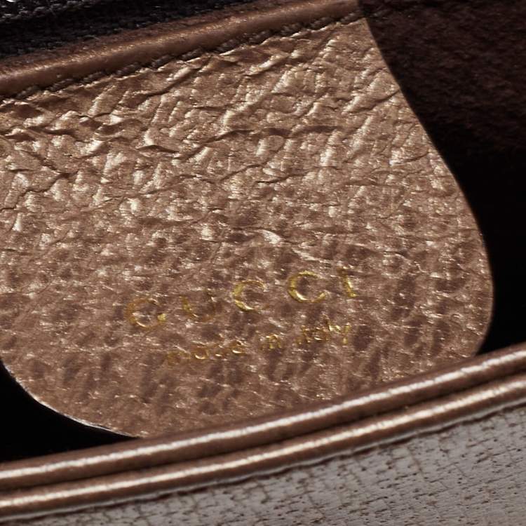 Pre Owned Gucci Bronze Leather Bamboo Flap Top Handle Bag
