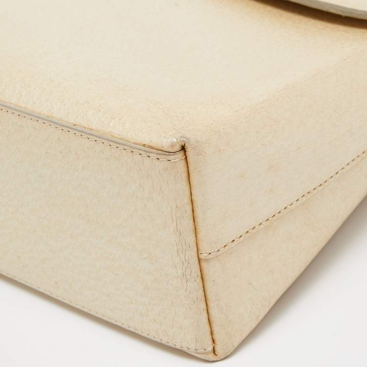 Pre Owned Gucci Beige Leather Bamboo Tap Handle Bag