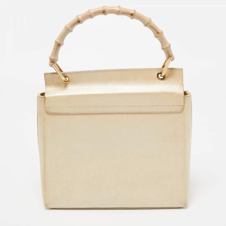 Pre Owned Gucci Beige Leather Bamboo Tap Handle Bag
