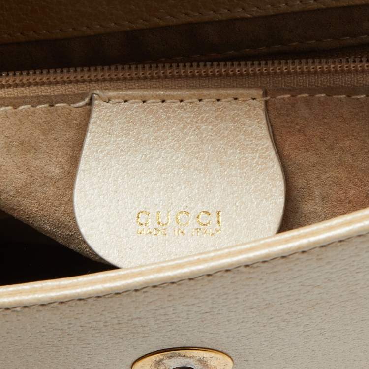Pre Owned Gucci Beige Leather Bamboo Tap Handle Bag