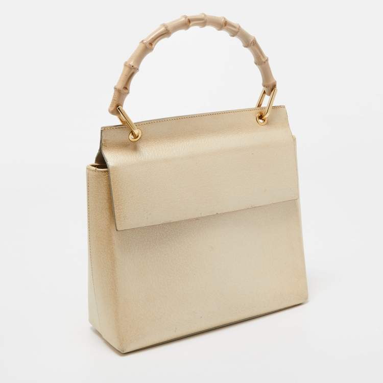 Pre Owned Gucci Beige Leather Bamboo Tap Handle Bag