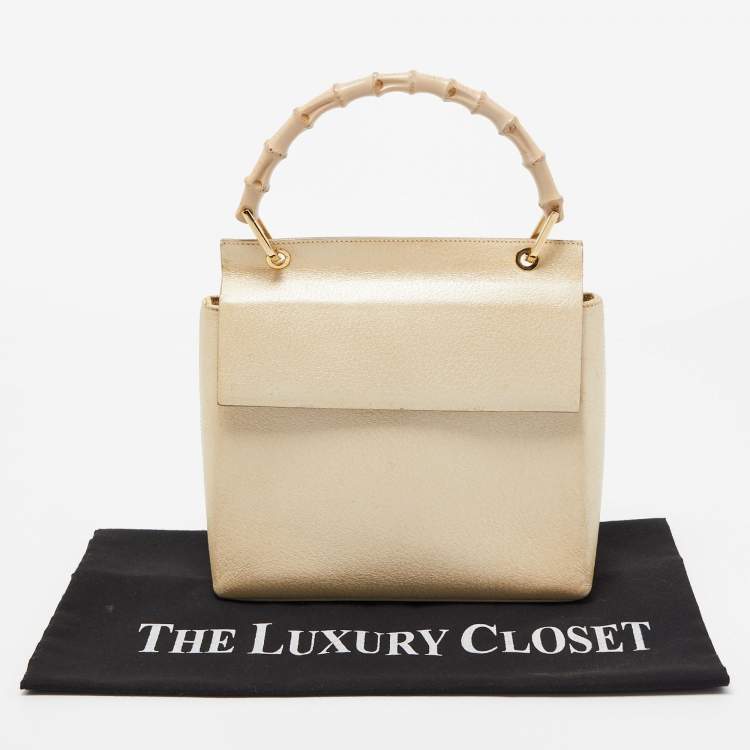 Pre Owned Gucci Beige Leather Bamboo Tap Handle Bag