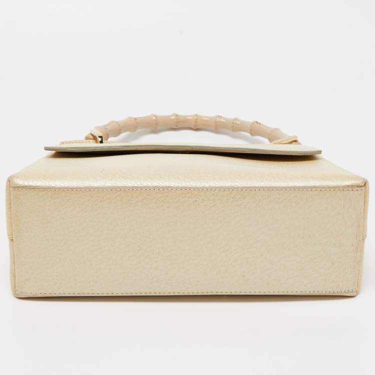 Pre Owned Gucci Beige Leather Bamboo Tap Handle Bag