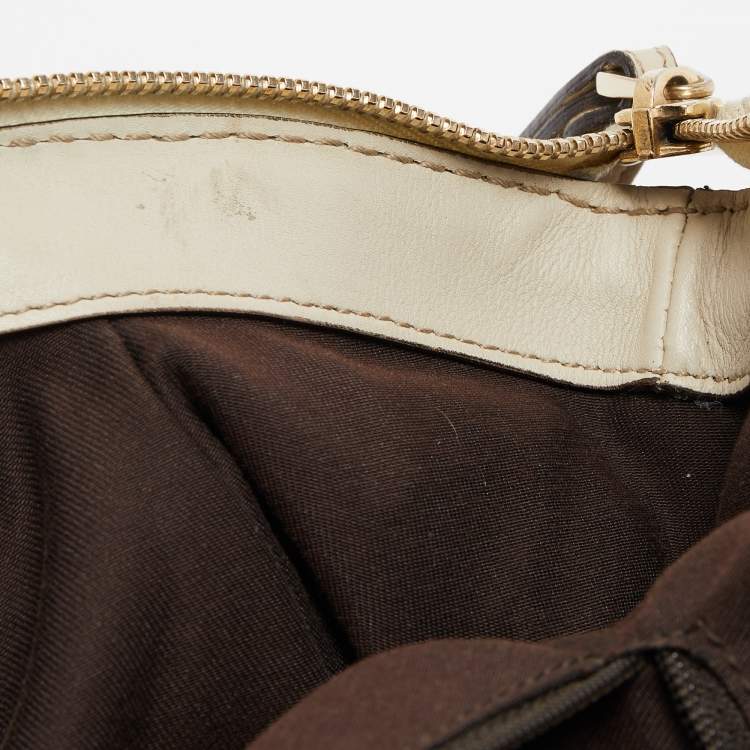 Pre Owned Gucci Off White/Beige GG Canvas and Leather Medium Sukey Boston Bag