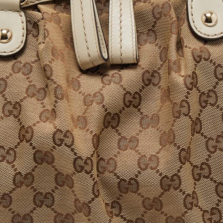 Pre Owned Gucci Off White/Beige GG Canvas and Leather Medium Sukey Boston Bag