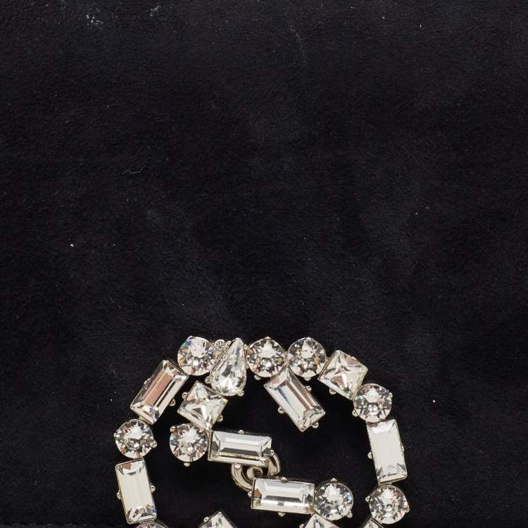 مملوكة مسبقًا Gucci Black Suede GG Crystal Broadway Clutch