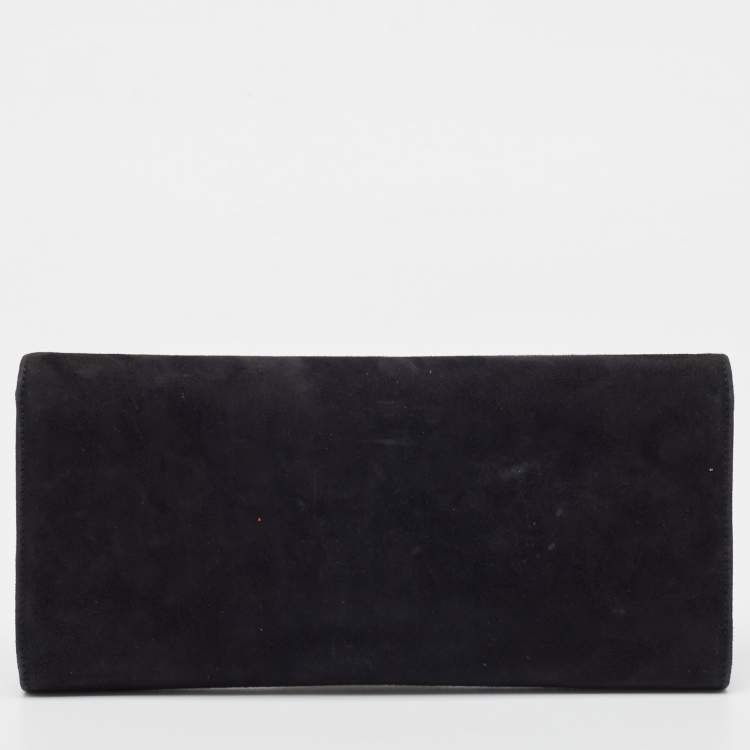 مملوكة مسبقًا Gucci Black Suede GG Crystal Broadway Clutch