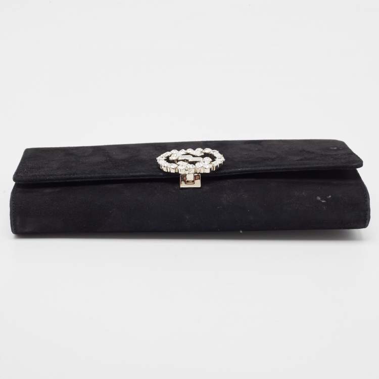 مملوكة مسبقًا Gucci Black Suede GG Crystal Broadway Clutch