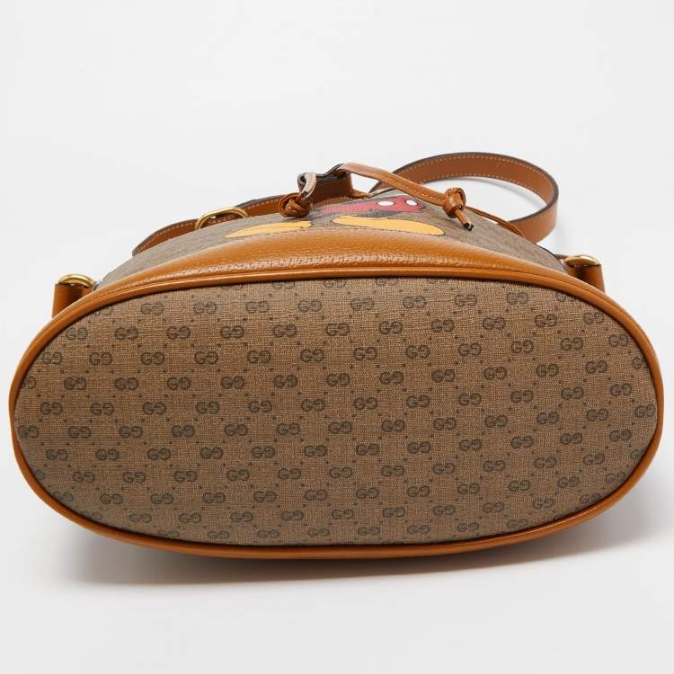 Pre Owned Gucci x Disney Beige/Brown Micro GG Canvas and Leather Small Mickey Mouse Print Bucket Bag 