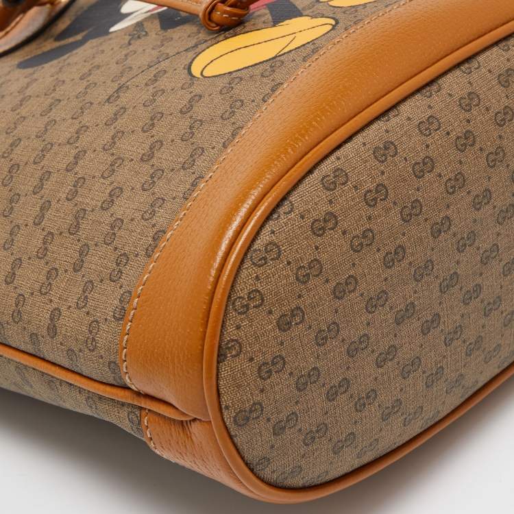 Pre Owned Gucci x Disney Beige/Brown Micro GG Canvas and Leather Small Mickey Mouse Print Bucket Bag 