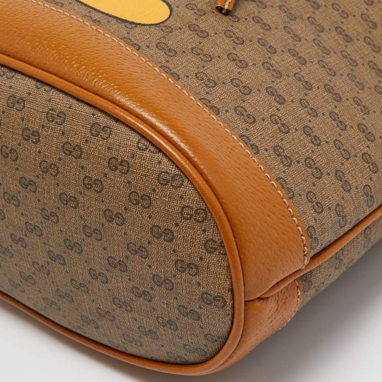 Pre Owned Gucci x Disney Beige/Brown Micro GG Canvas and Leather Small Mickey Mouse Print Bucket Bag 