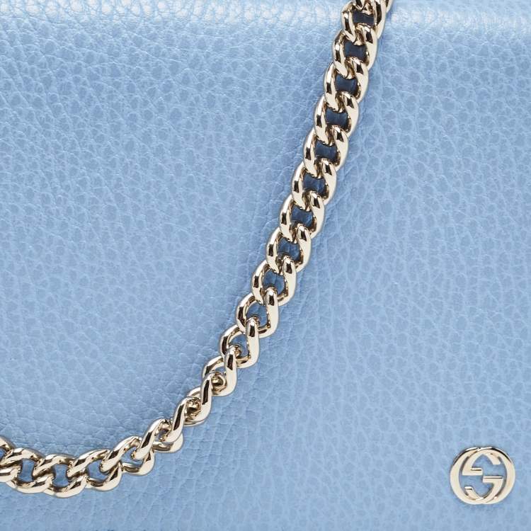 Pre Owned Gucci Light Blue Leather Betty Wallet on Chain